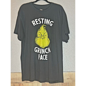 Resting Grinch Face Mens Sz XL Graphic‎ Tshirt Holidays Christmas Dr Seuss
